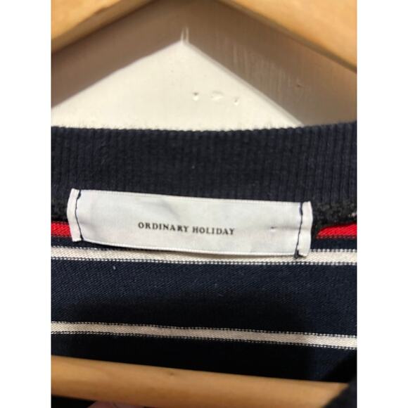 Ordinary Holiday oversized t-shirt tee long sleeved Japanese striped red blue - Picture 4 of 8